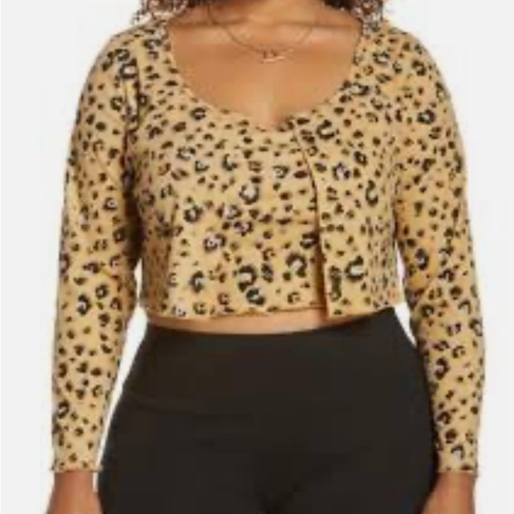 NWT BP. Leopard Print Cropped Tank Top with Cropped Rib Cardigan